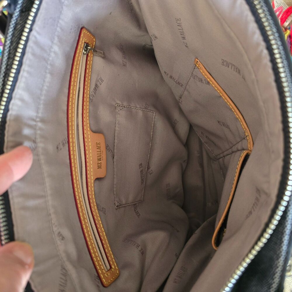 MZ Wallace Navy Leather and Canvas Tote - Picture 4 of 5